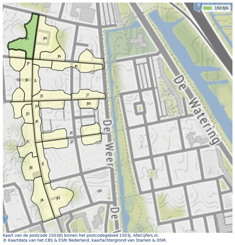 Afbeelding van het postcodegebied 1503 JG op de kaart.