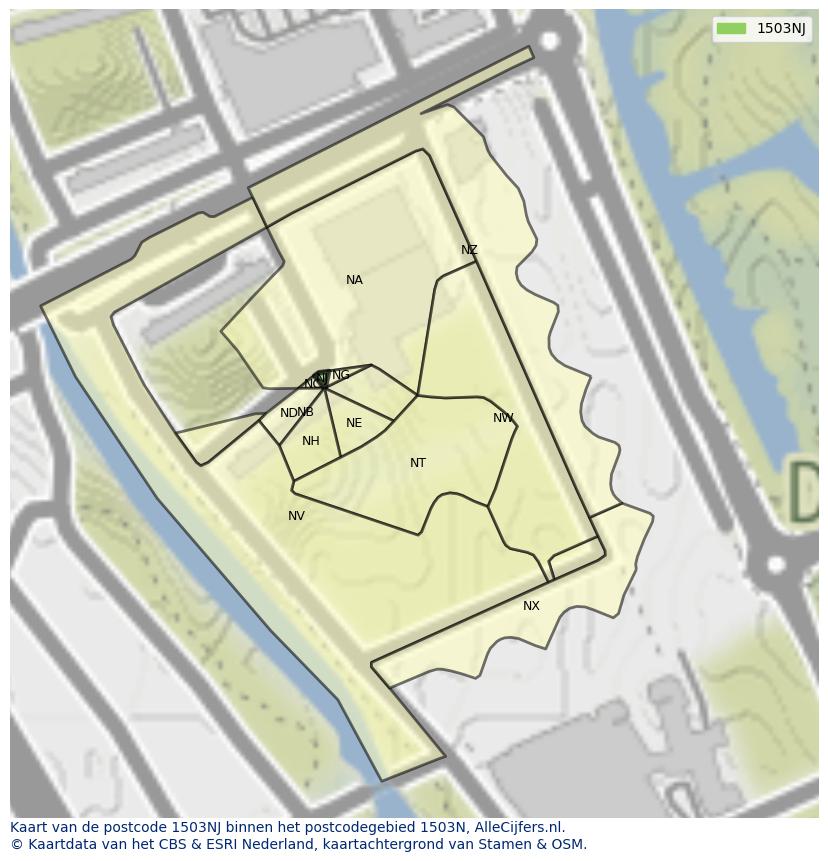 Afbeelding van het postcodegebied 1503 NJ op de kaart.