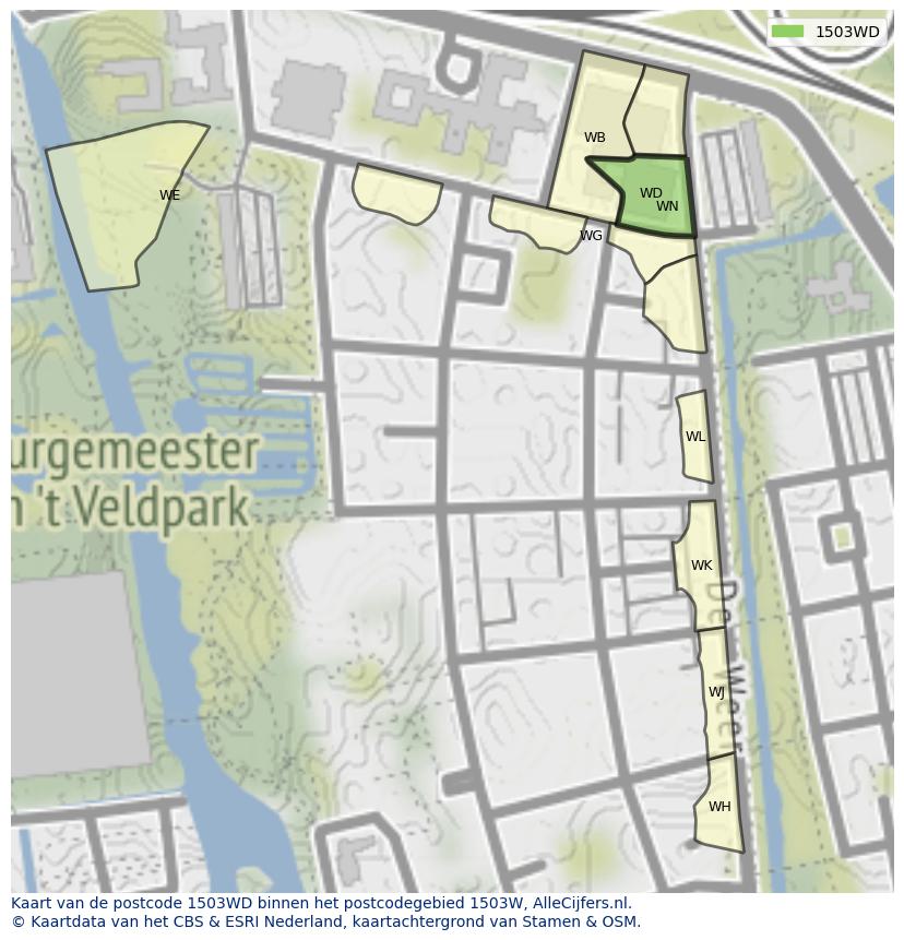 Afbeelding van het postcodegebied 1503 WD op de kaart.