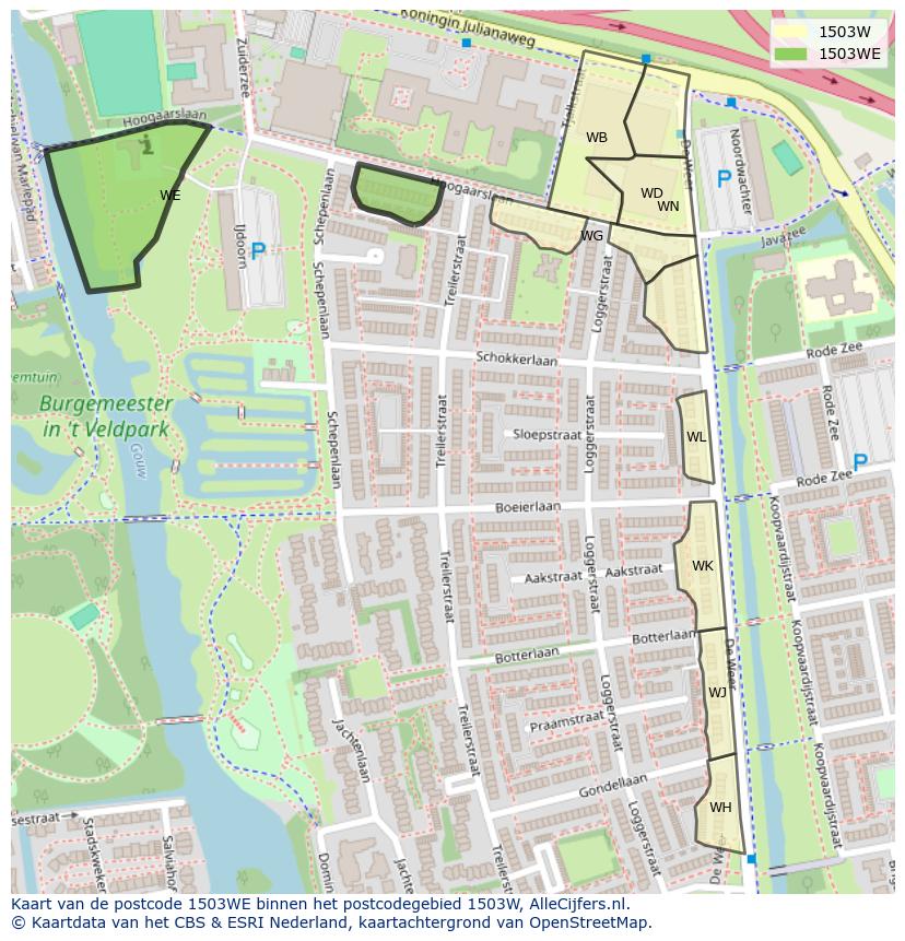 Afbeelding van het postcodegebied 1503 WE op de kaart.