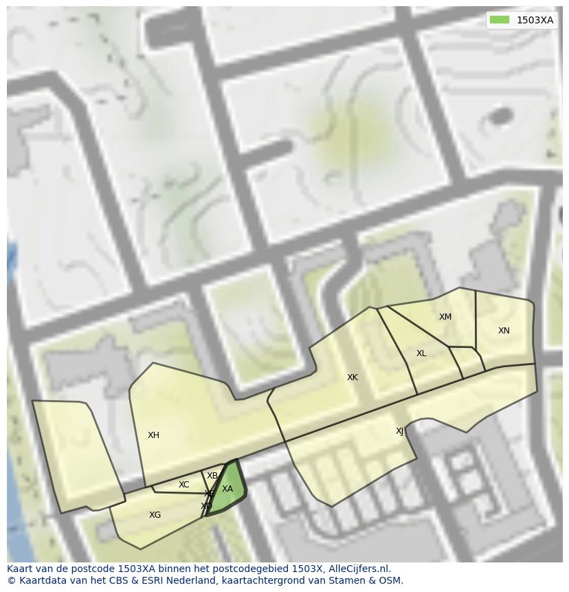 Afbeelding van het postcodegebied 1503 XA op de kaart.