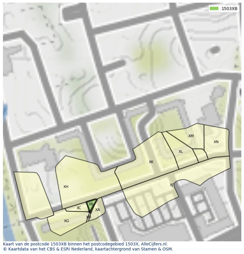 Afbeelding van het postcodegebied 1503 XB op de kaart.