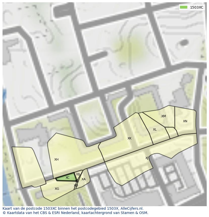 Afbeelding van het postcodegebied 1503 XC op de kaart.