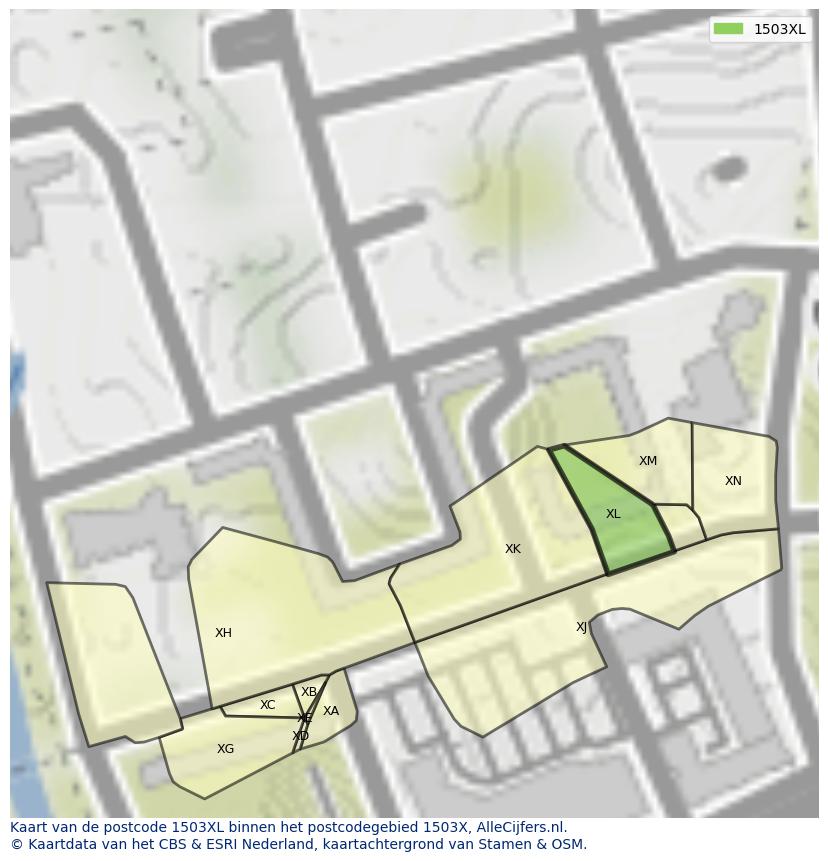 Afbeelding van het postcodegebied 1503 XL op de kaart.