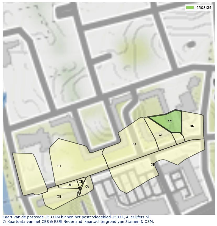 Afbeelding van het postcodegebied 1503 XM op de kaart.