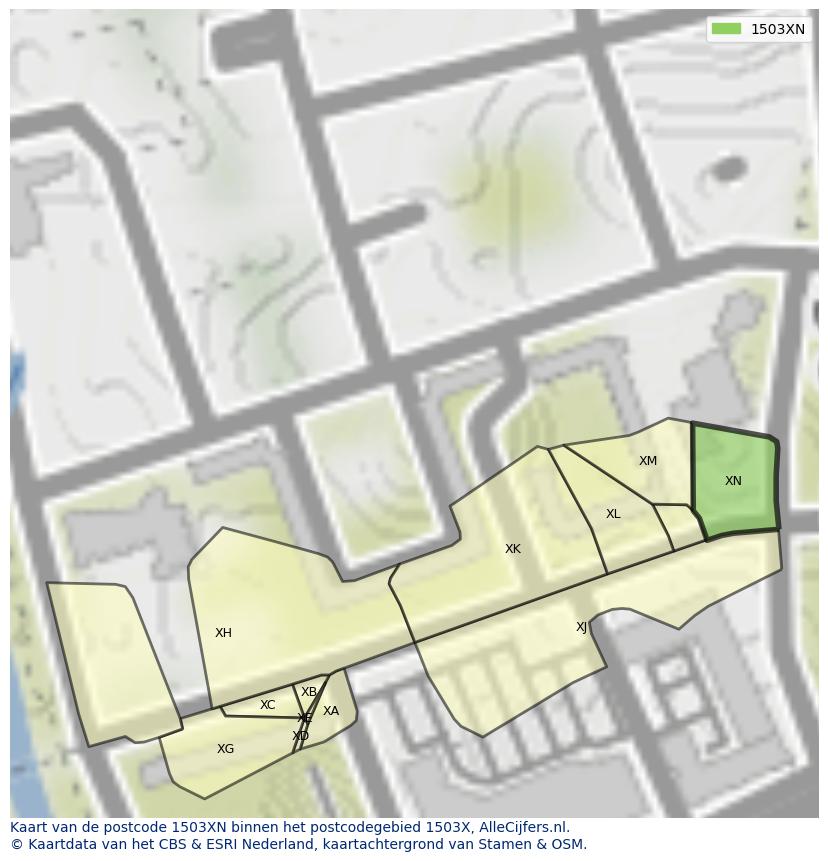 Afbeelding van het postcodegebied 1503 XN op de kaart.