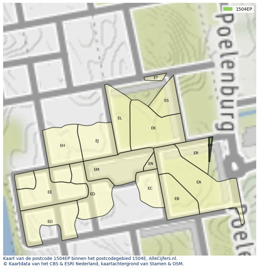 Afbeelding van het postcodegebied 1504 EP op de kaart.