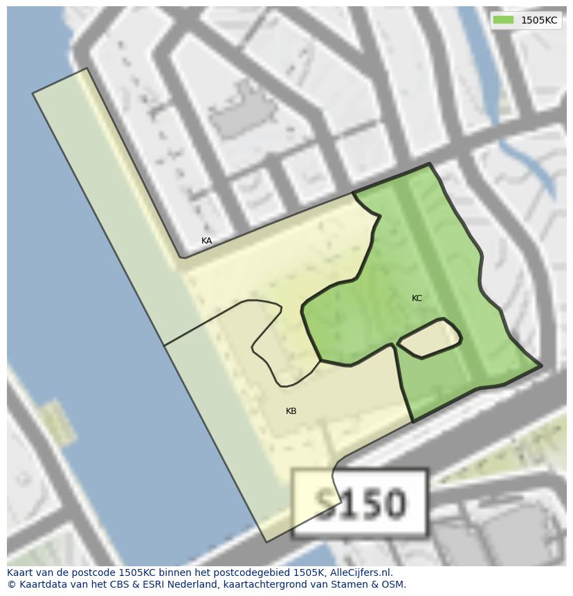 Afbeelding van het postcodegebied 1505 KC op de kaart.