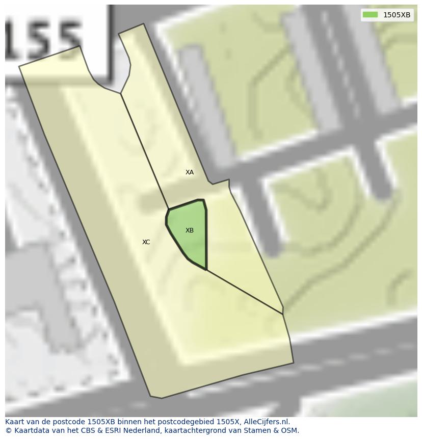 Afbeelding van het postcodegebied 1505 XB op de kaart.