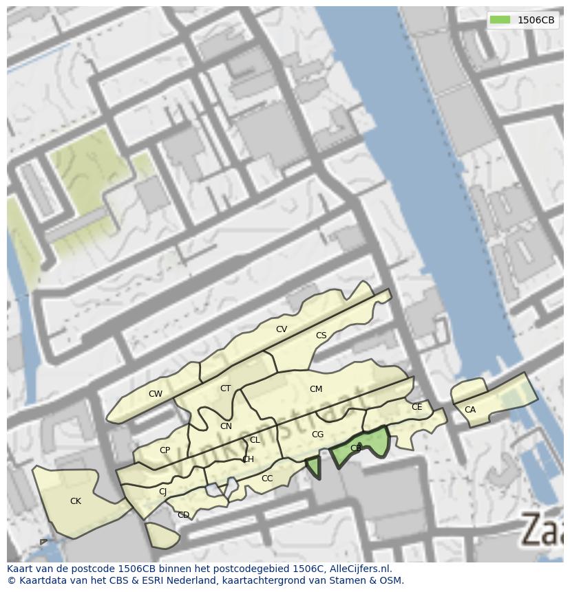 Afbeelding van het postcodegebied 1506 CB op de kaart.