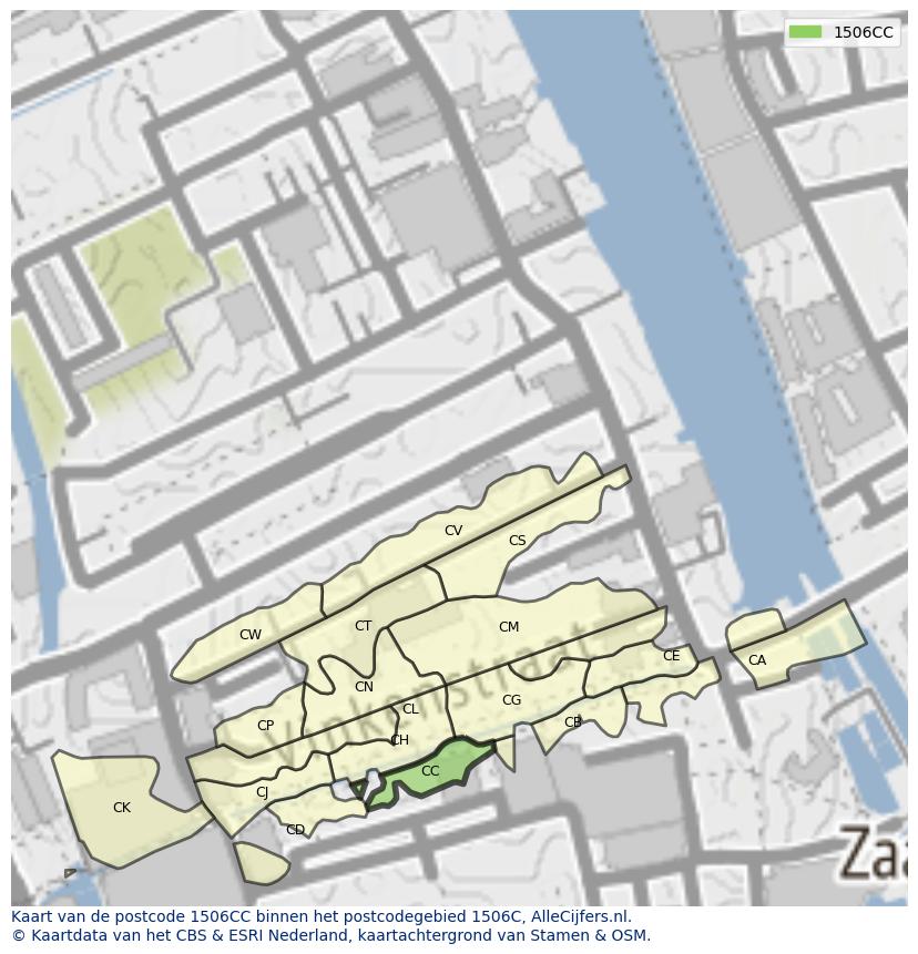 Afbeelding van het postcodegebied 1506 CC op de kaart.