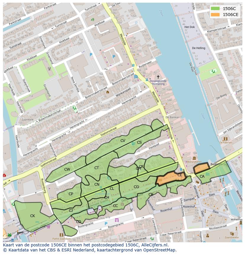 Afbeelding van het postcodegebied 1506 CE op de kaart.