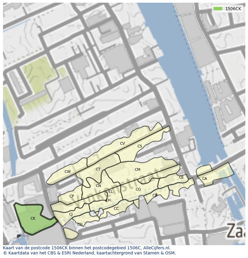 Afbeelding van het postcodegebied 1506 CK op de kaart.