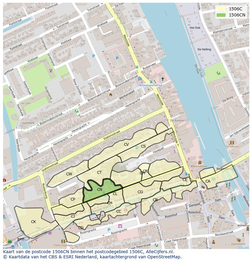 Afbeelding van het postcodegebied 1506 CN op de kaart.