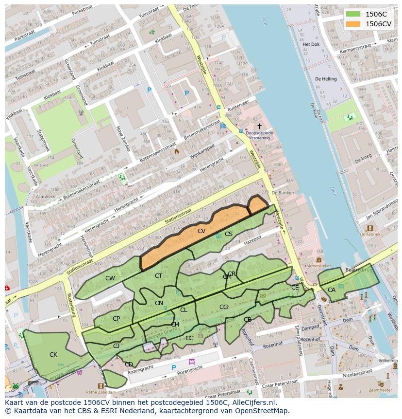 Afbeelding van het postcodegebied 1506 CV op de kaart.