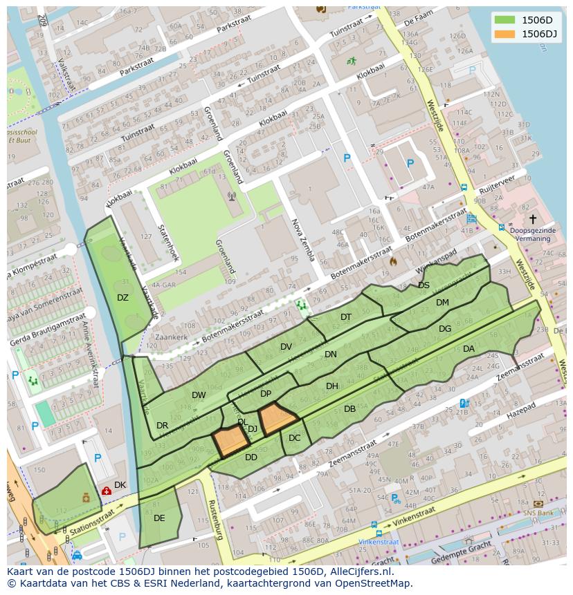 Afbeelding van het postcodegebied 1506 DJ op de kaart.