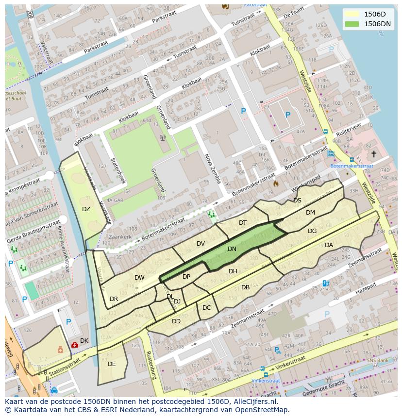 Afbeelding van het postcodegebied 1506 DN op de kaart.