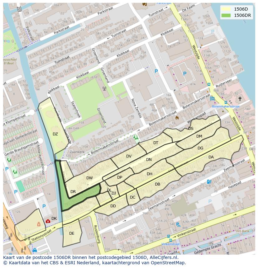 Afbeelding van het postcodegebied 1506 DR op de kaart.