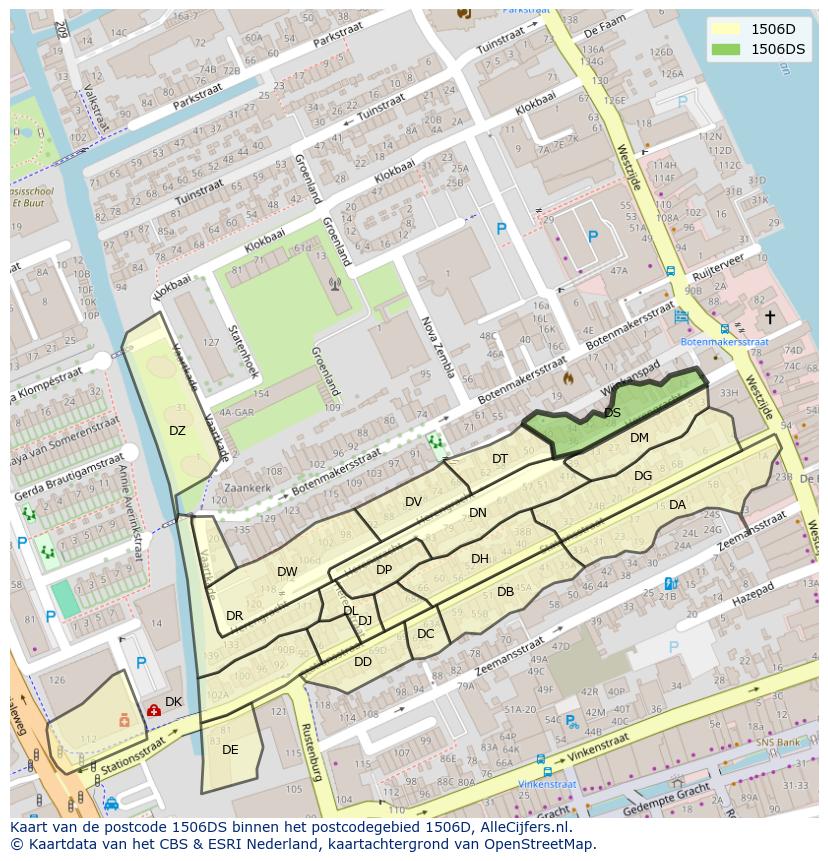 Afbeelding van het postcodegebied 1506 DS op de kaart.