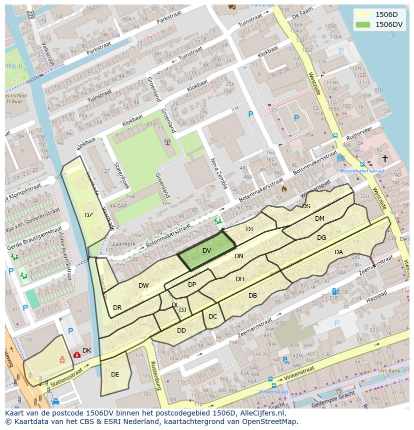 Afbeelding van het postcodegebied 1506 DV op de kaart.