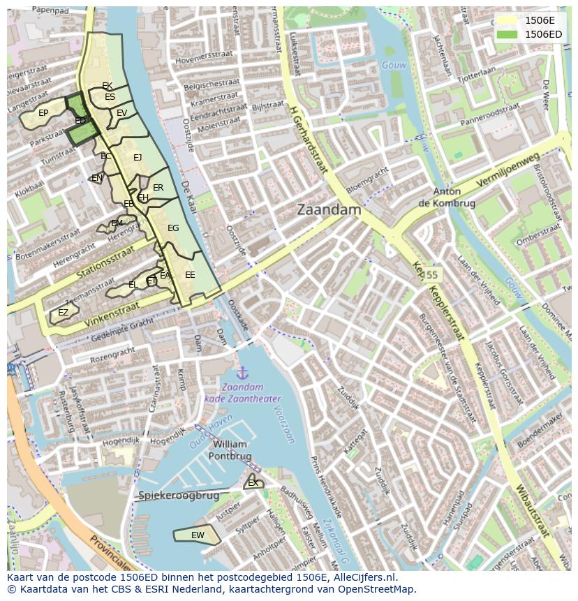 Afbeelding van het postcodegebied 1506 ED op de kaart.