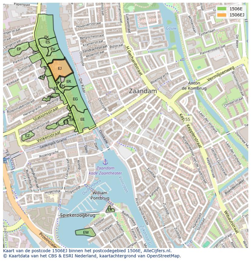 Afbeelding van het postcodegebied 1506 EJ op de kaart.