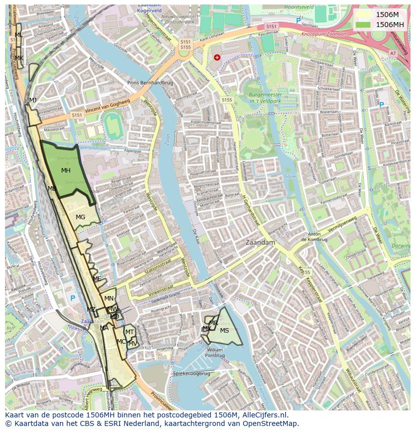 Afbeelding van het postcodegebied 1506 MH op de kaart.