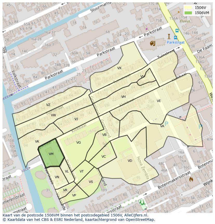 Afbeelding van het postcodegebied 1506 VM op de kaart.