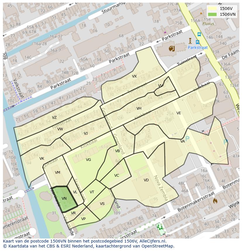 Afbeelding van het postcodegebied 1506 VN op de kaart.