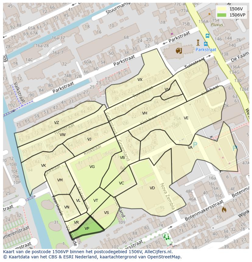Afbeelding van het postcodegebied 1506 VP op de kaart.