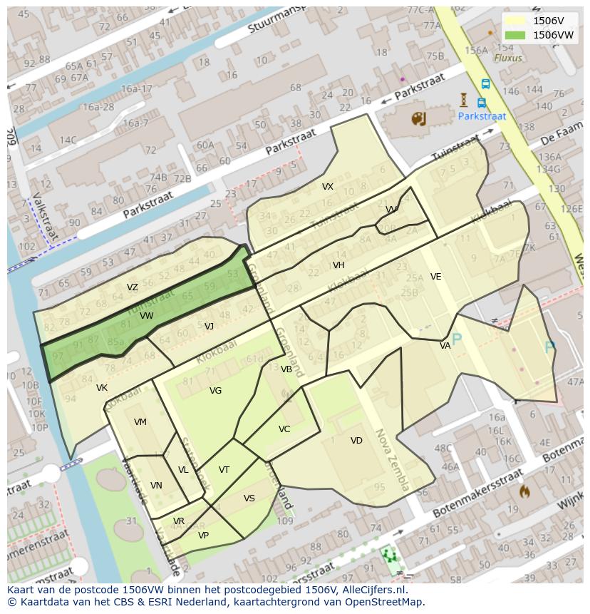 Afbeelding van het postcodegebied 1506 VW op de kaart.