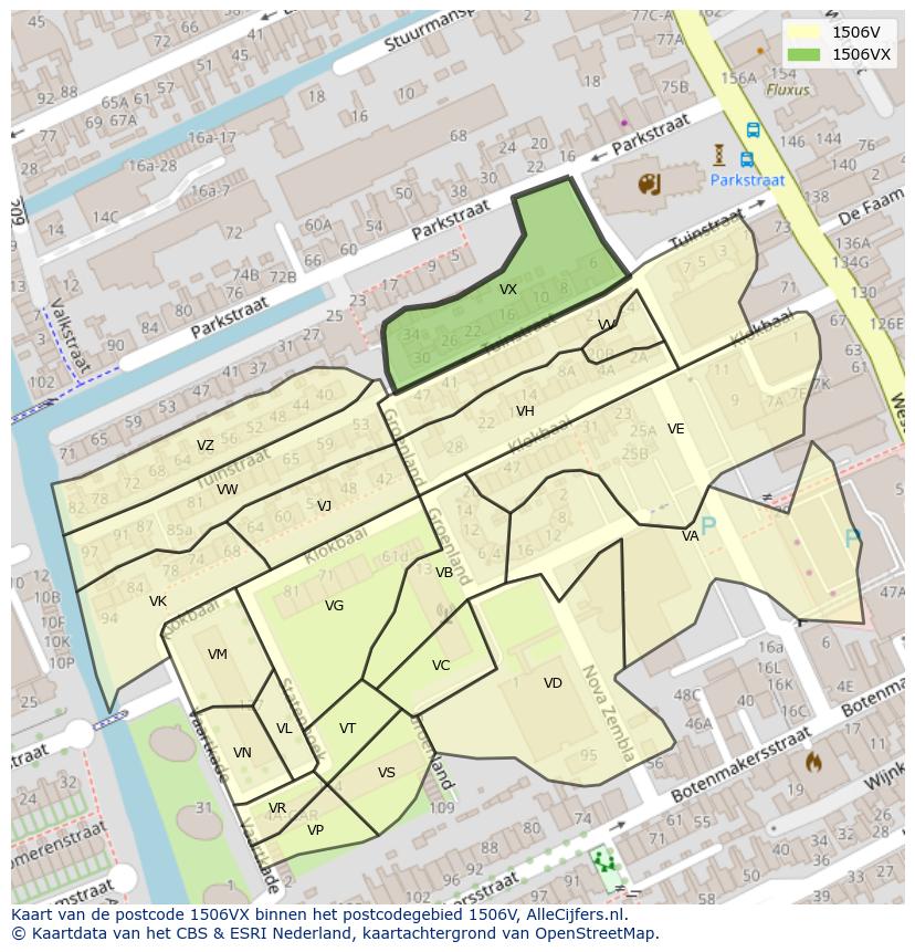 Afbeelding van het postcodegebied 1506 VX op de kaart.