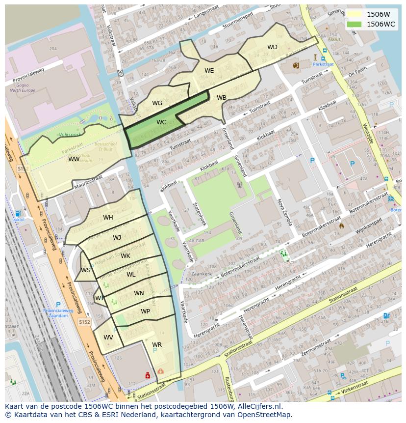 Afbeelding van het postcodegebied 1506 WC op de kaart.