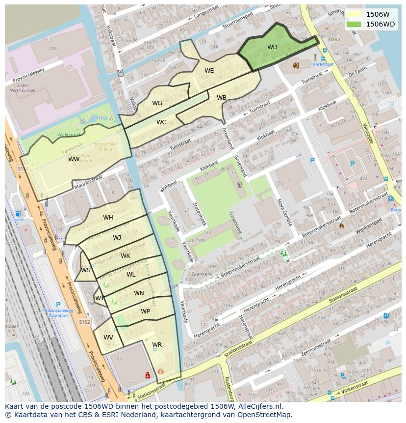 Afbeelding van het postcodegebied 1506 WD op de kaart.