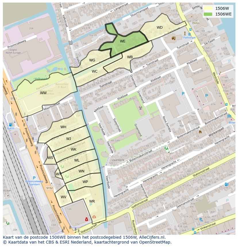 Afbeelding van het postcodegebied 1506 WE op de kaart.