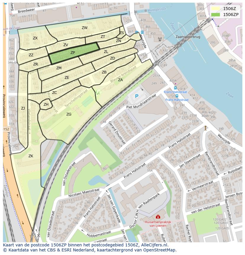 Afbeelding van het postcodegebied 1506 ZP op de kaart.