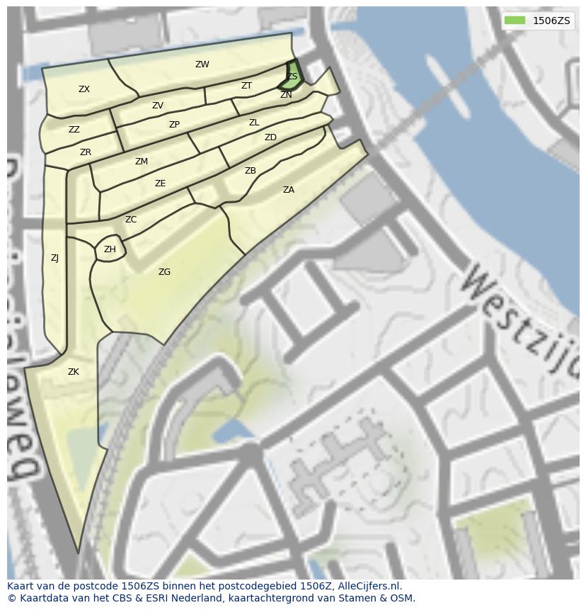 Afbeelding van het postcodegebied 1506 ZS op de kaart.