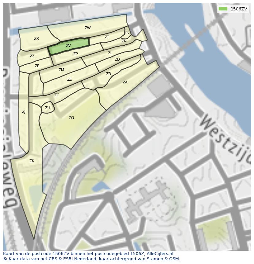 Afbeelding van het postcodegebied 1506 ZV op de kaart.