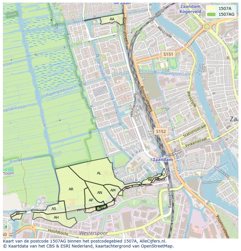 Afbeelding van het postcodegebied 1507 AG op de kaart.