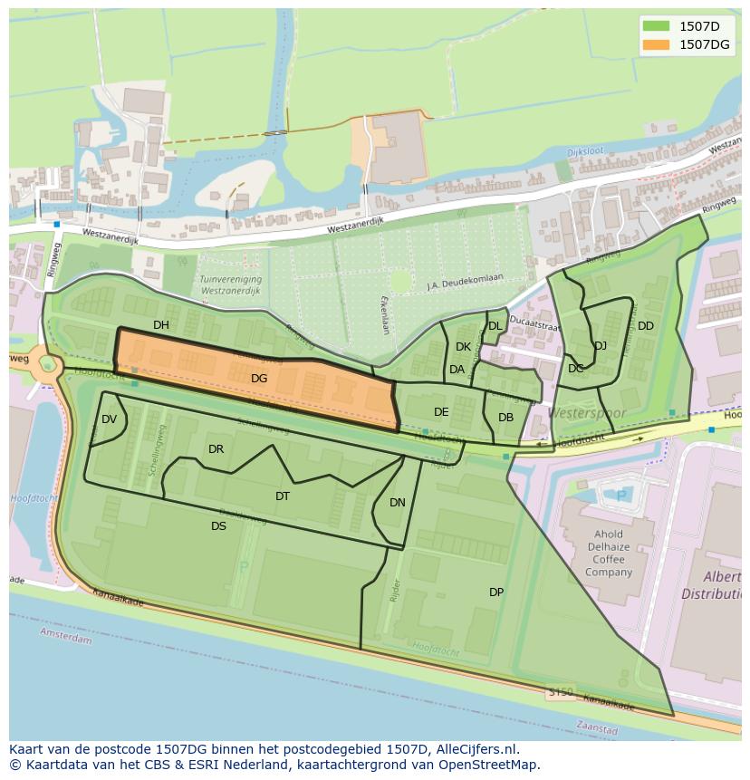 Afbeelding van het postcodegebied 1507 DG op de kaart.
