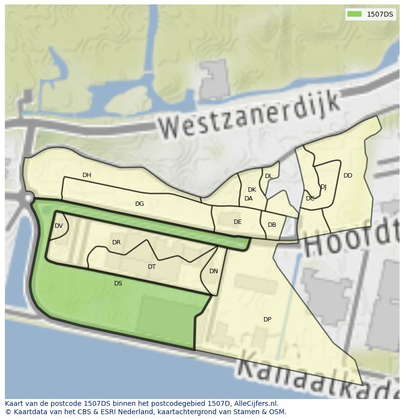 Afbeelding van het postcodegebied 1507 DS op de kaart.