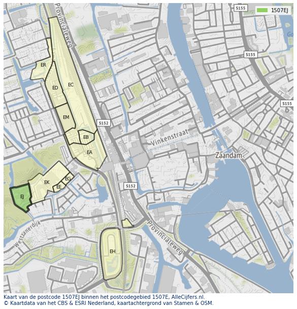 Afbeelding van het postcodegebied 1507 EJ op de kaart.