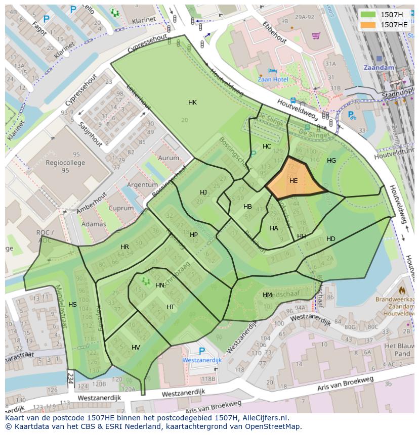 Afbeelding van het postcodegebied 1507 HE op de kaart.