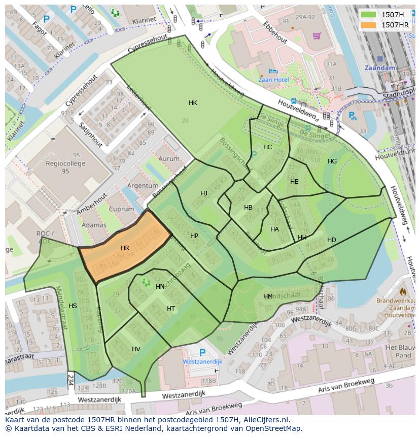 Afbeelding van het postcodegebied 1507 HR op de kaart.