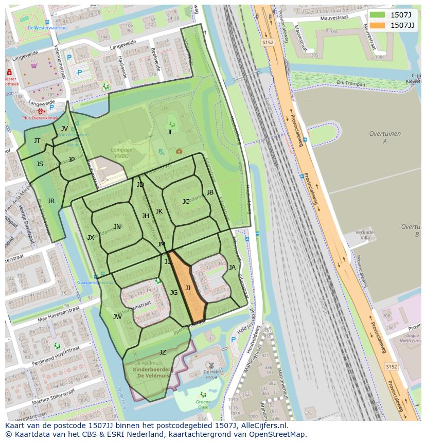 Afbeelding van het postcodegebied 1507 JJ op de kaart.