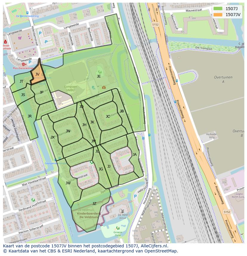 Afbeelding van het postcodegebied 1507 JV op de kaart.