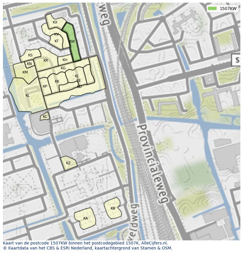 Afbeelding van het postcodegebied 1507 KW op de kaart.