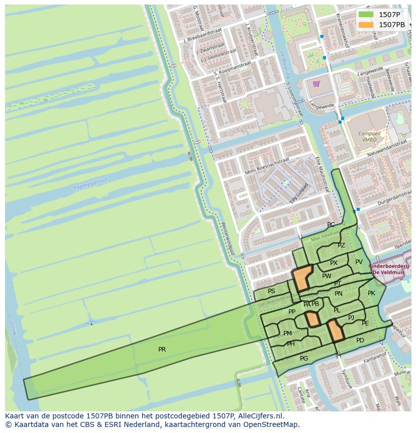 Afbeelding van het postcodegebied 1507 PB op de kaart.