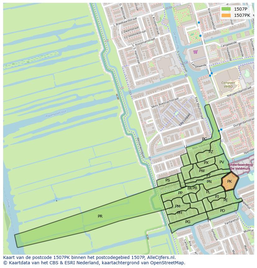 Afbeelding van het postcodegebied 1507 PK op de kaart.