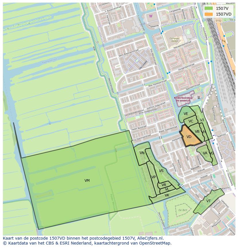 Afbeelding van het postcodegebied 1507 VD op de kaart.